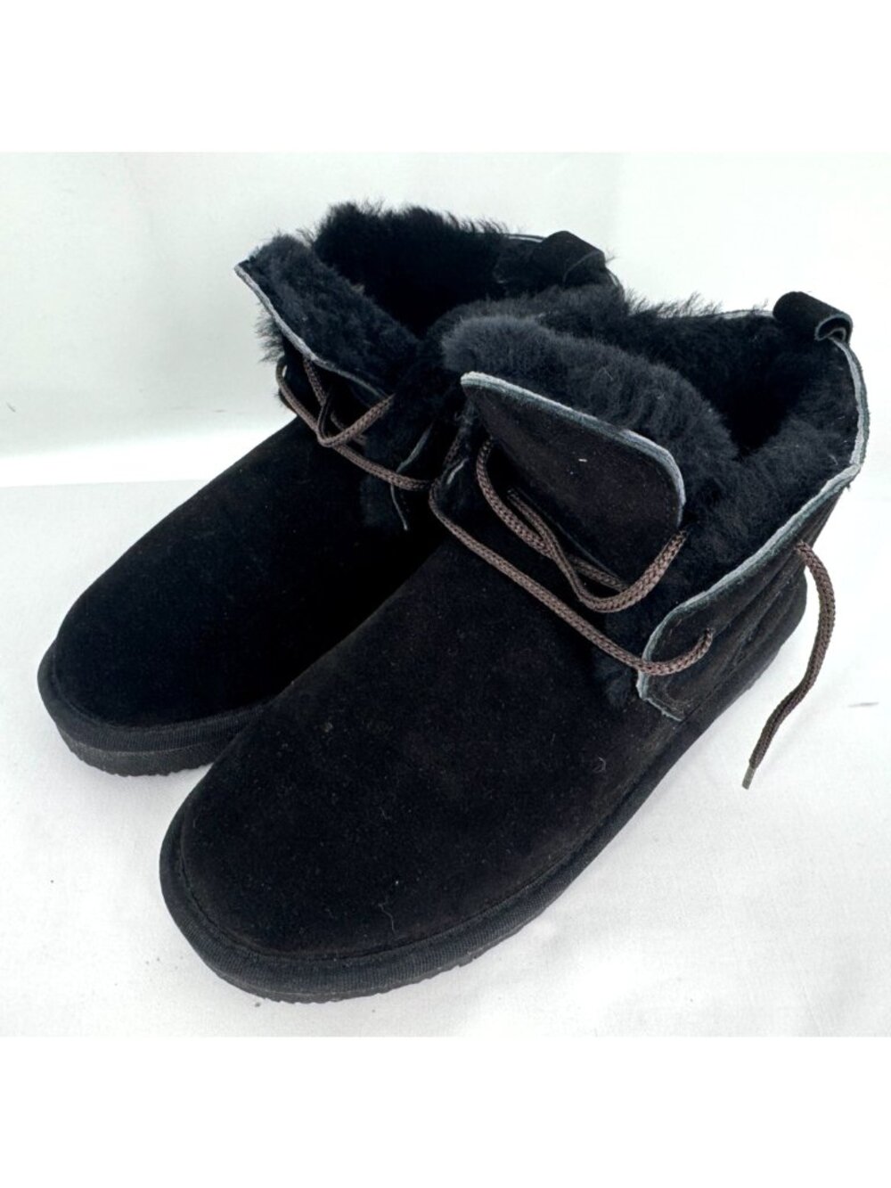 New AUABP Australia Black Sheepskin Winter Ankle Boots Fur Lined Laces Sz 8